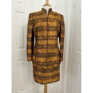 Vtg Mary McFadden Collection Gold Brown Brocade Tapestry Lined Skirt Suit Set 8